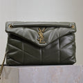 SAINT LAURENT YSL 25S LOULOU PUFFER GM 35 IN DARK OLIVE CALFSKIN GOLD HARDWRE