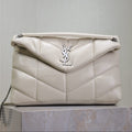 SAINT LAURENT YSL 25S LOULOU PUFFER GM 35 IN SMOKEY TAUPE CALFSKIN SILVER HARDWARE