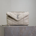 SAINT LAURENT YSL 25S LOULOU PUFFER MINI 23 IN SMOKEY TAUPE CALFSKIN SILVER HARDWRE