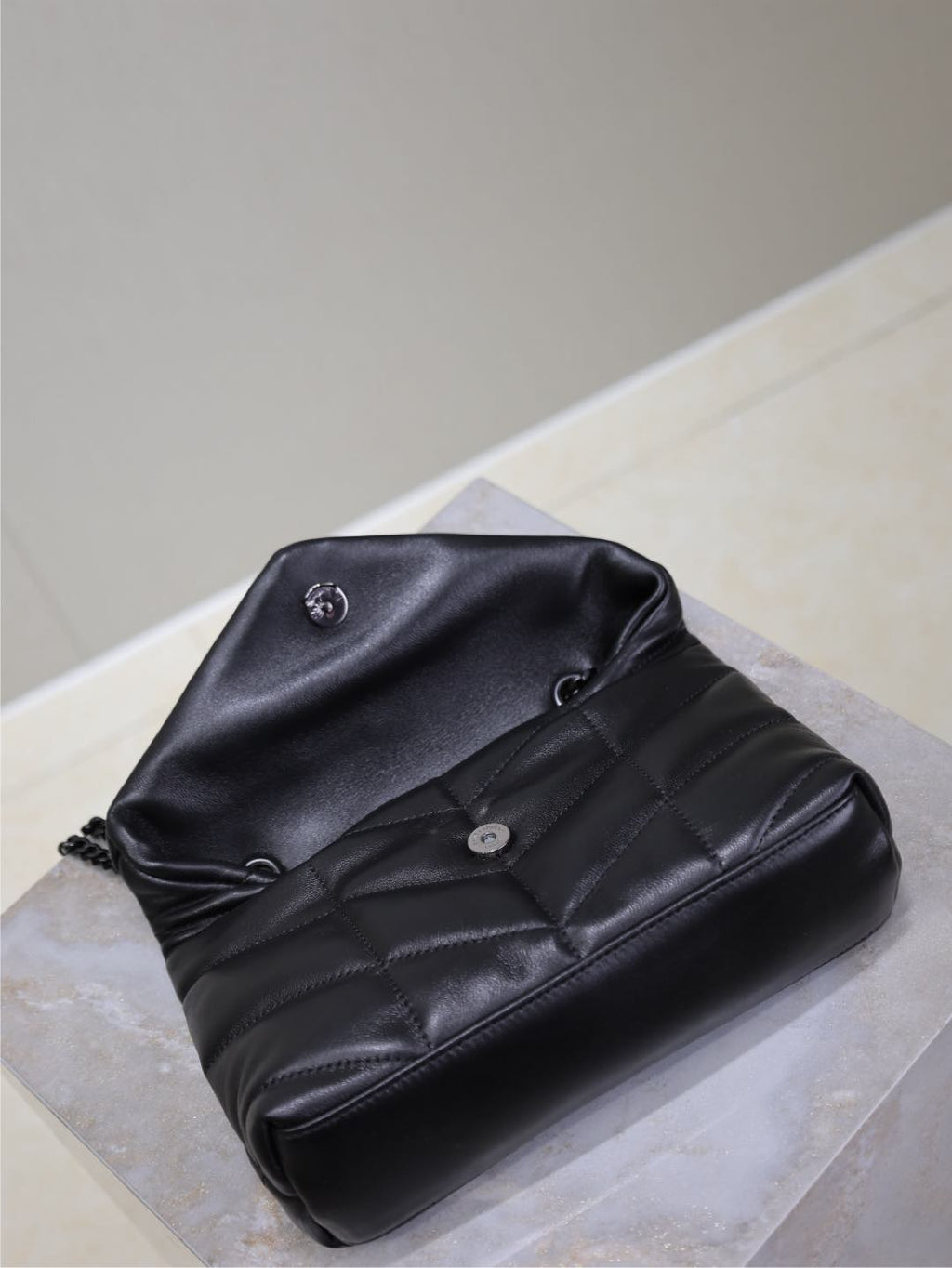 SAINT LAURENT YSL 25S LOULOU PUFFER MINI 23 IN BLACK CALFSKIN BLACK HARDWRE