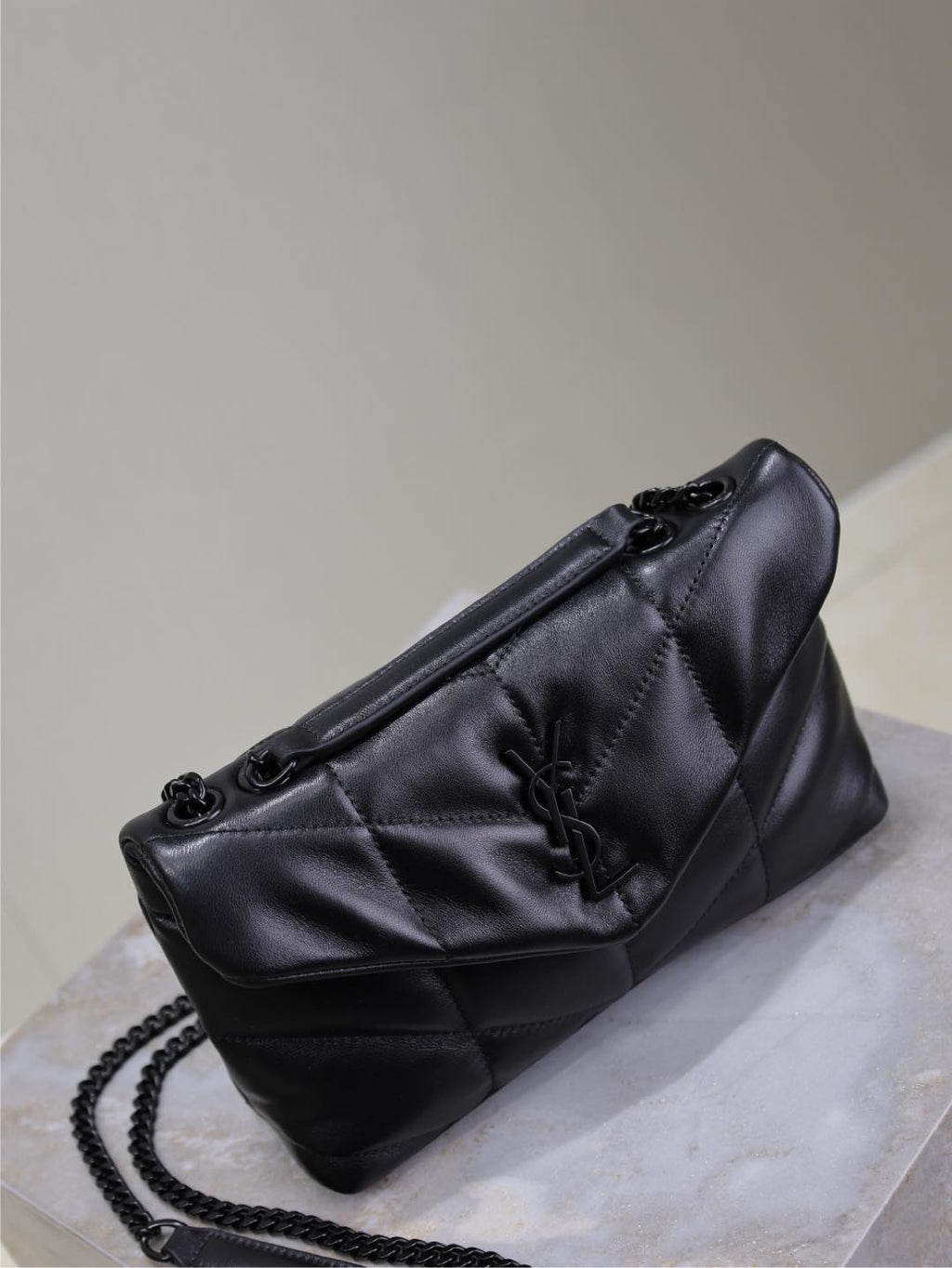 SAINT LAURENT YSL 25S LOULOU PUFFER MINI 23 IN BLACK CALFSKIN BLACK HARDWARE