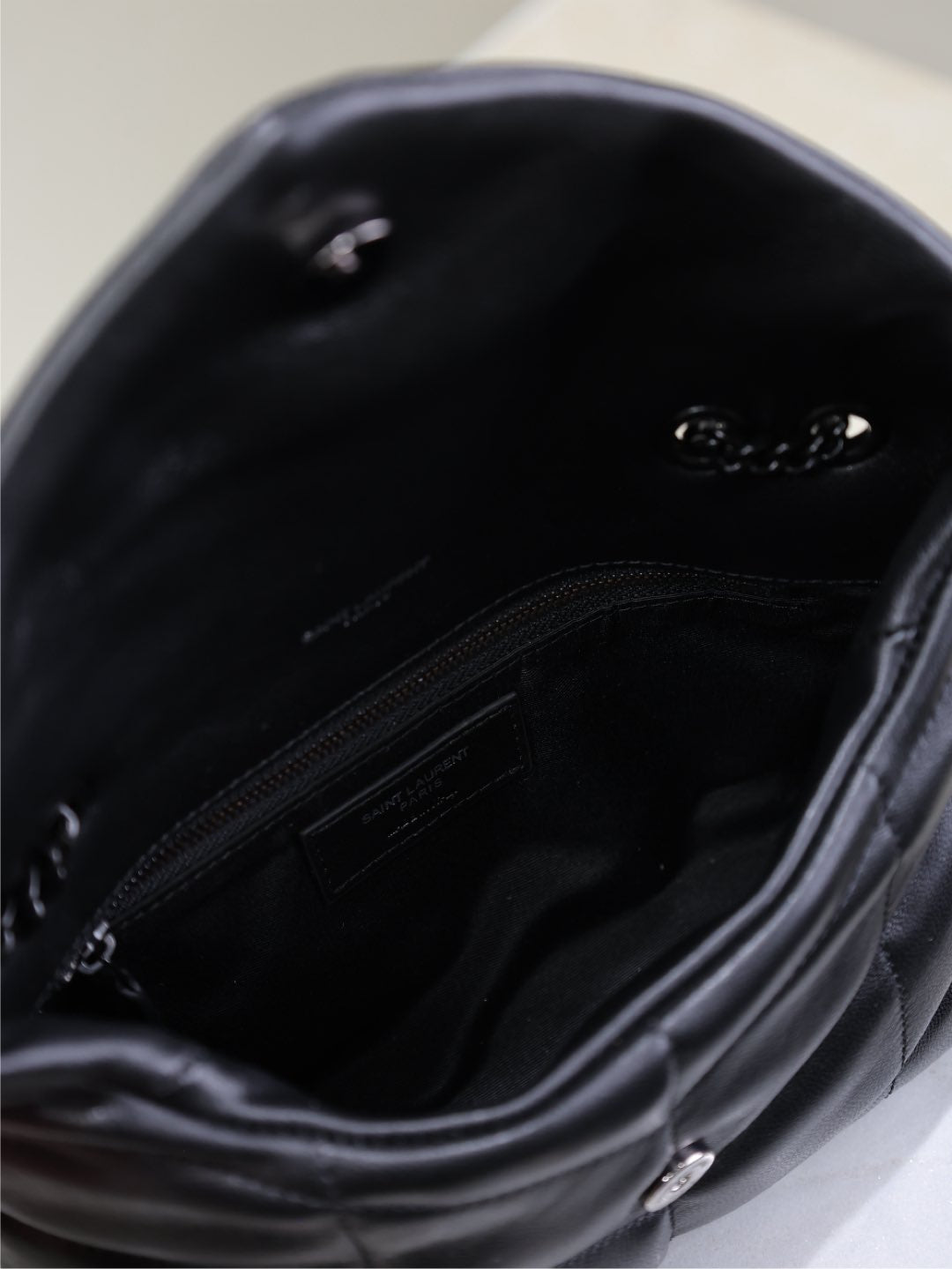SAINT LAURENT YSL 25S LOULOU PUFFER MINI 23 IN BLACK CALFSKIN BLACK HARDWRE