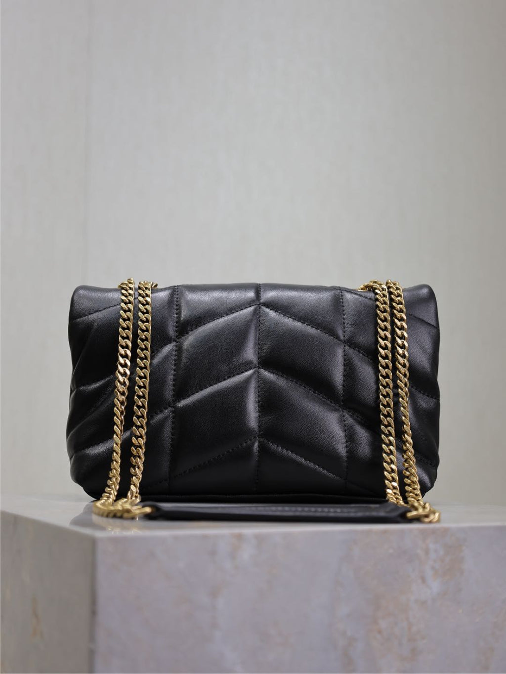 SAINT LAURENT YSL 25S LOULOU PUFFER MINI 23 IN BLACK CALFSKIN GOLD HARDWRE