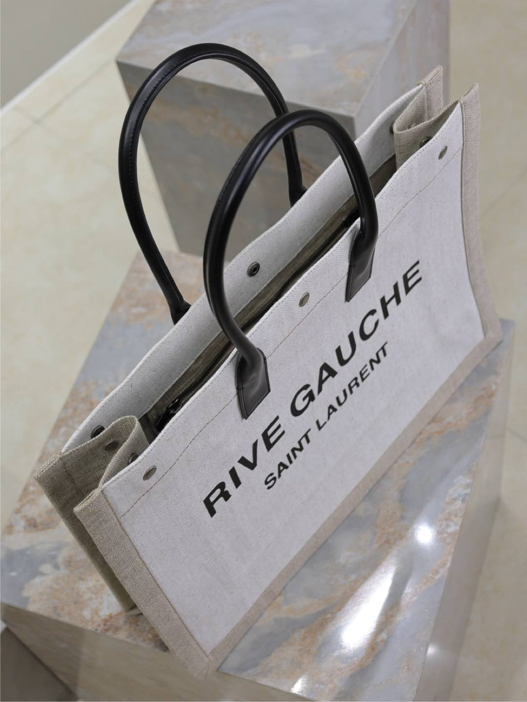 SAINT LAURENT YSL 25S RIVE GAUCHE TOTE BAG 48 IN DUSTY GRAY CANVAS
