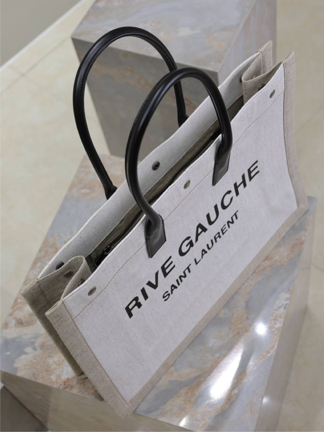 SAINT LAURENT YSL 25S RIVE GAUCHE TOTE BAG 48 IN DUSTY GRAY CANVAS