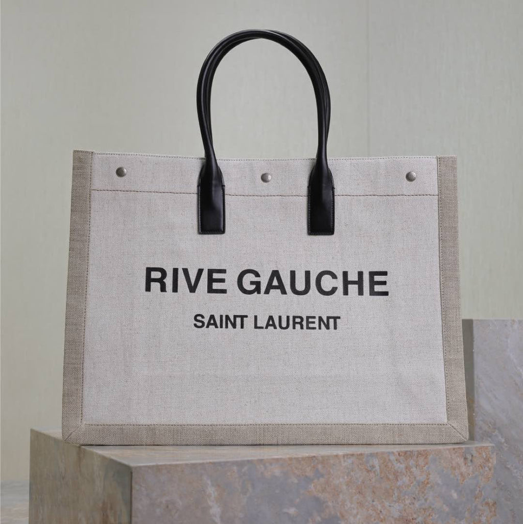 SAINT LAURENT YSL 25S RIVE GAUCHE TOTE BAG 48 IN DUSTY GRAY CANVAS