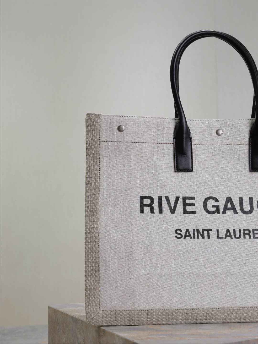 SAINT LAURENT YSL 25S RIVE GAUCHE TOTE BAG 48 IN DUSTY GRAY CANVAS