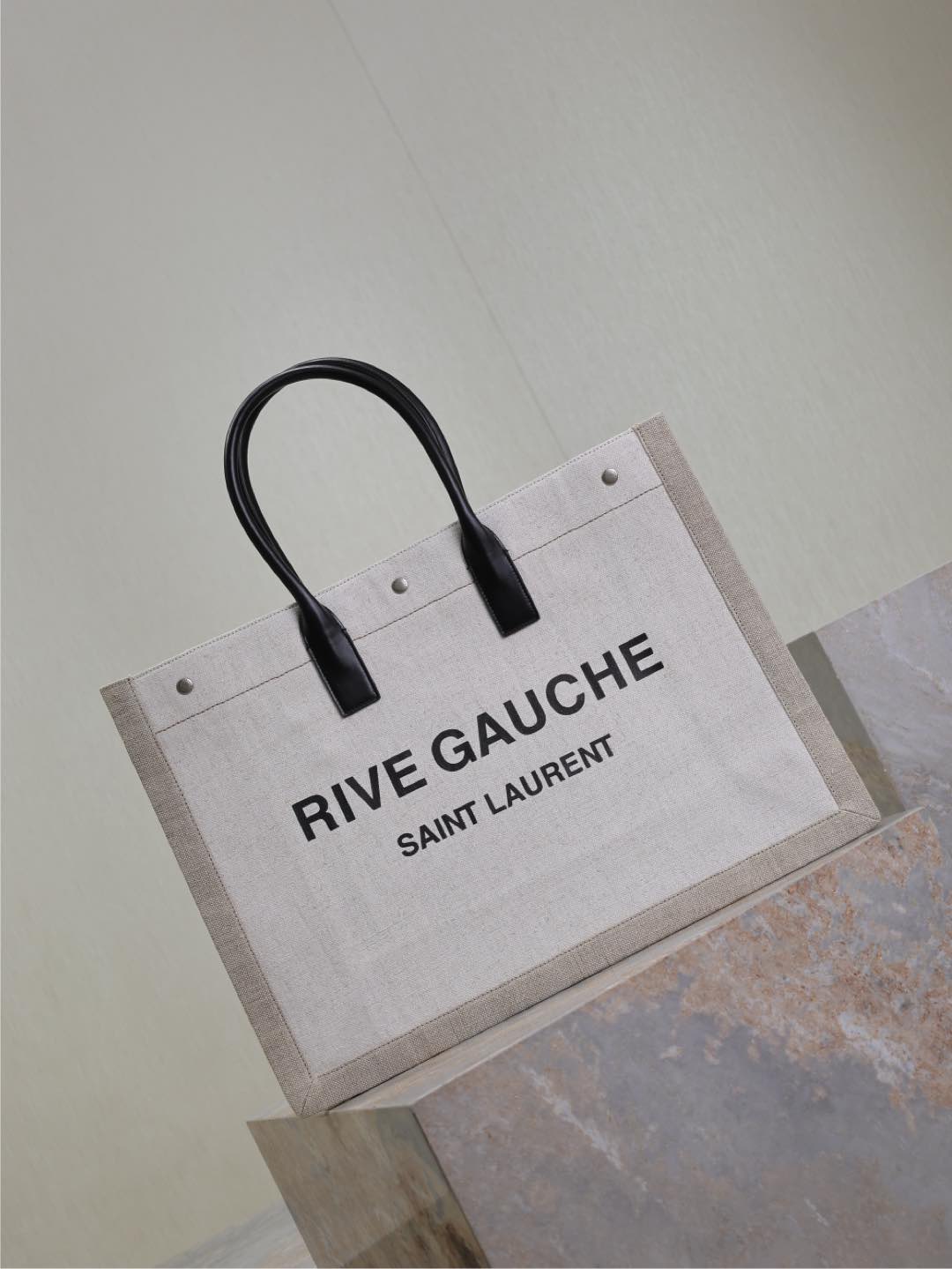 SAINT LAURENT YSL 25S RIVE GAUCHE TOTE BAG 48 IN DUSTY GRAY CANVAS