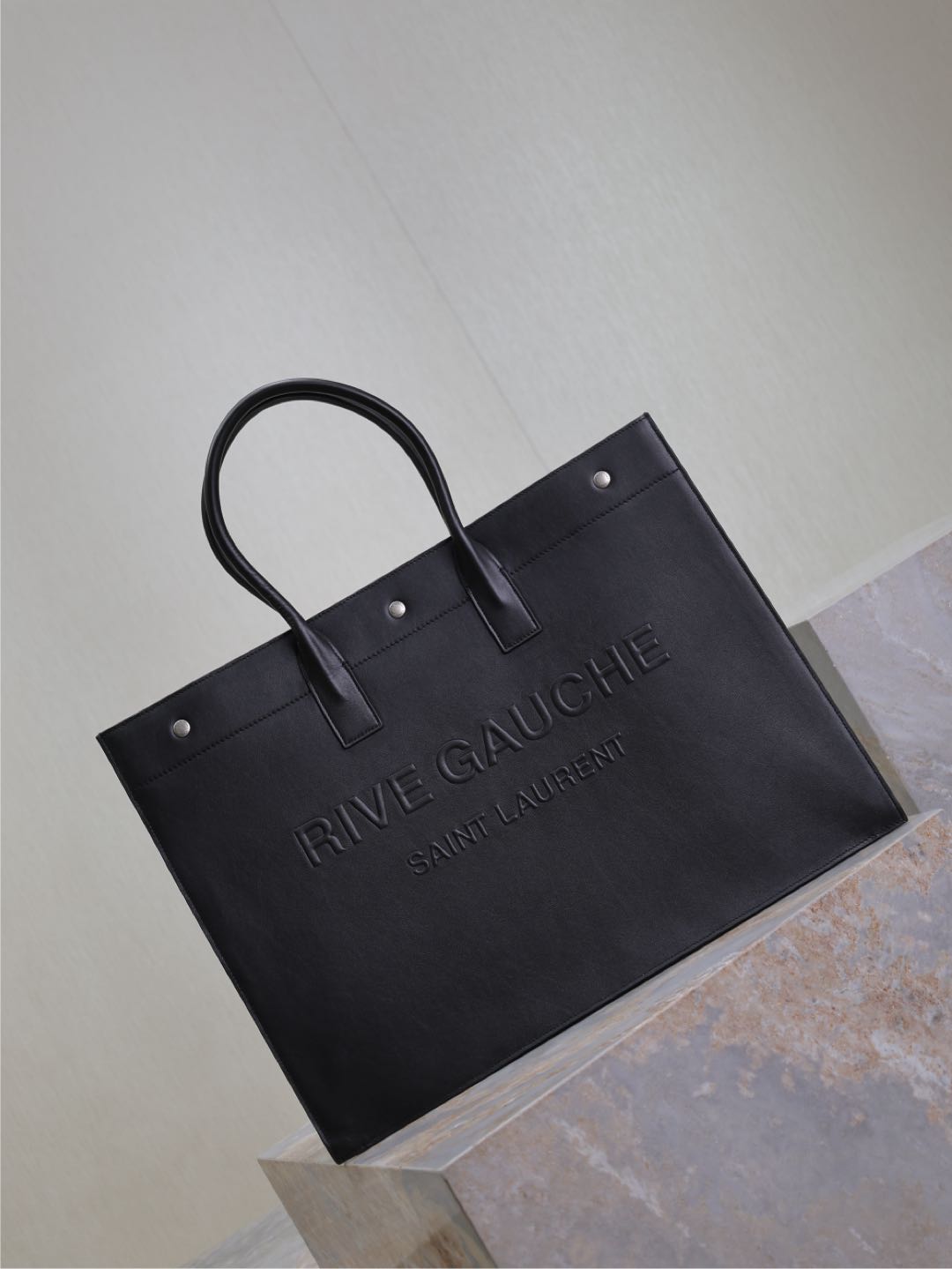 SAINT LAURENT YSL 25S RIVE GAUCHE LARGE TOTE BAG 48 IN BLACK CALFSKIN