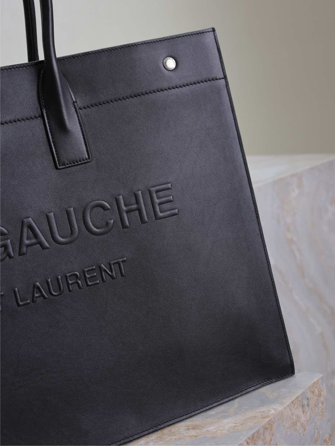 SAINT LAURENT YSL 25S RIVE GAUCHE LARGE TOTE BAG 48 IN BLACK CALFSKIN
