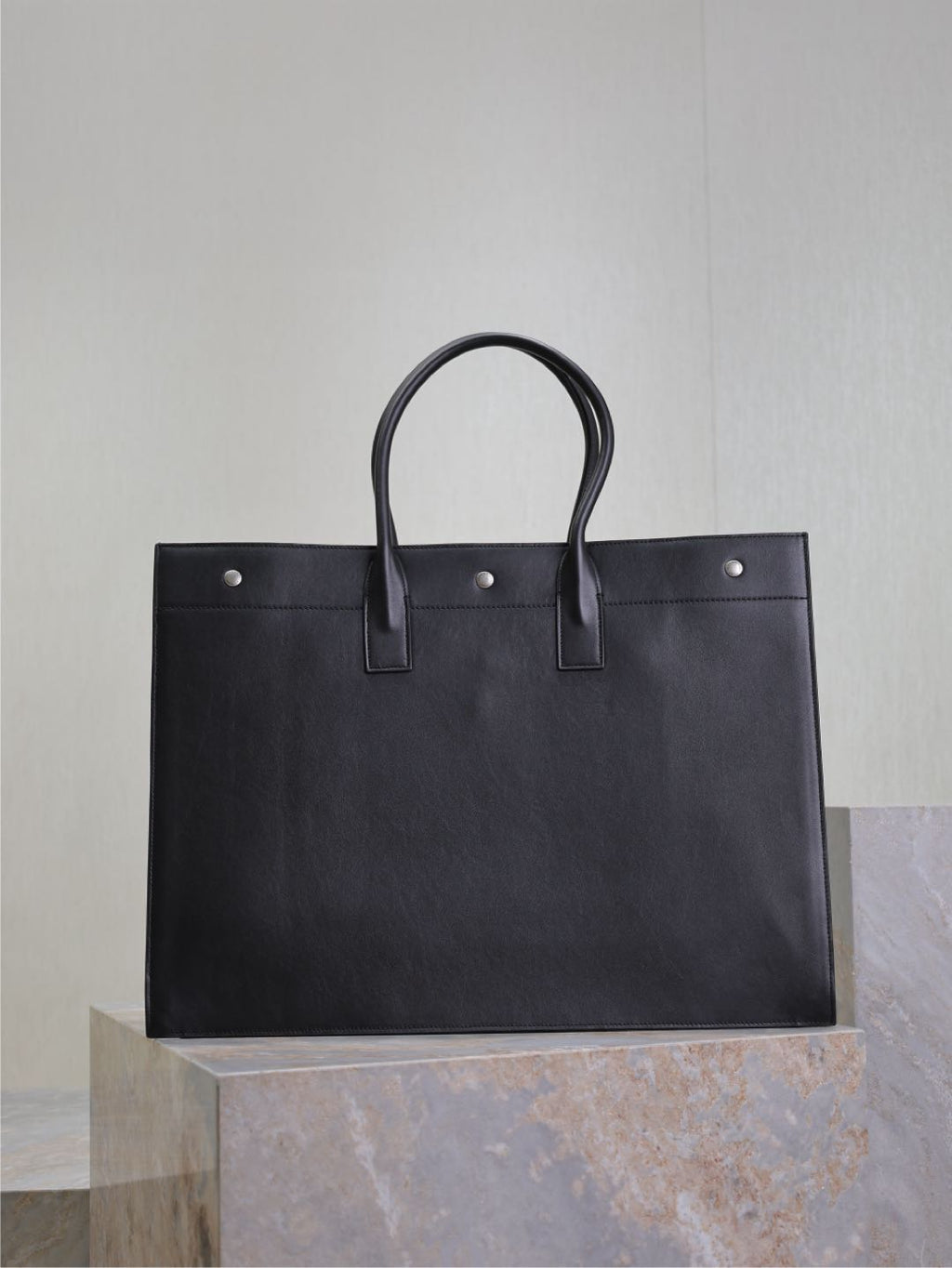 SAINT LAURENT YSL 25S RIVE GAUCHE LARGE TOTE BAG 48 IN BLACK CALFSKIN