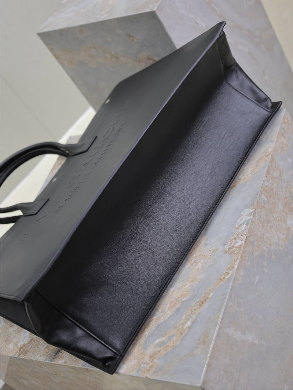 SAINT LAURENT YSL 25S RIVE GAUCHE LARGE TOTE BAG 48 IN BLACK CALFSKIN