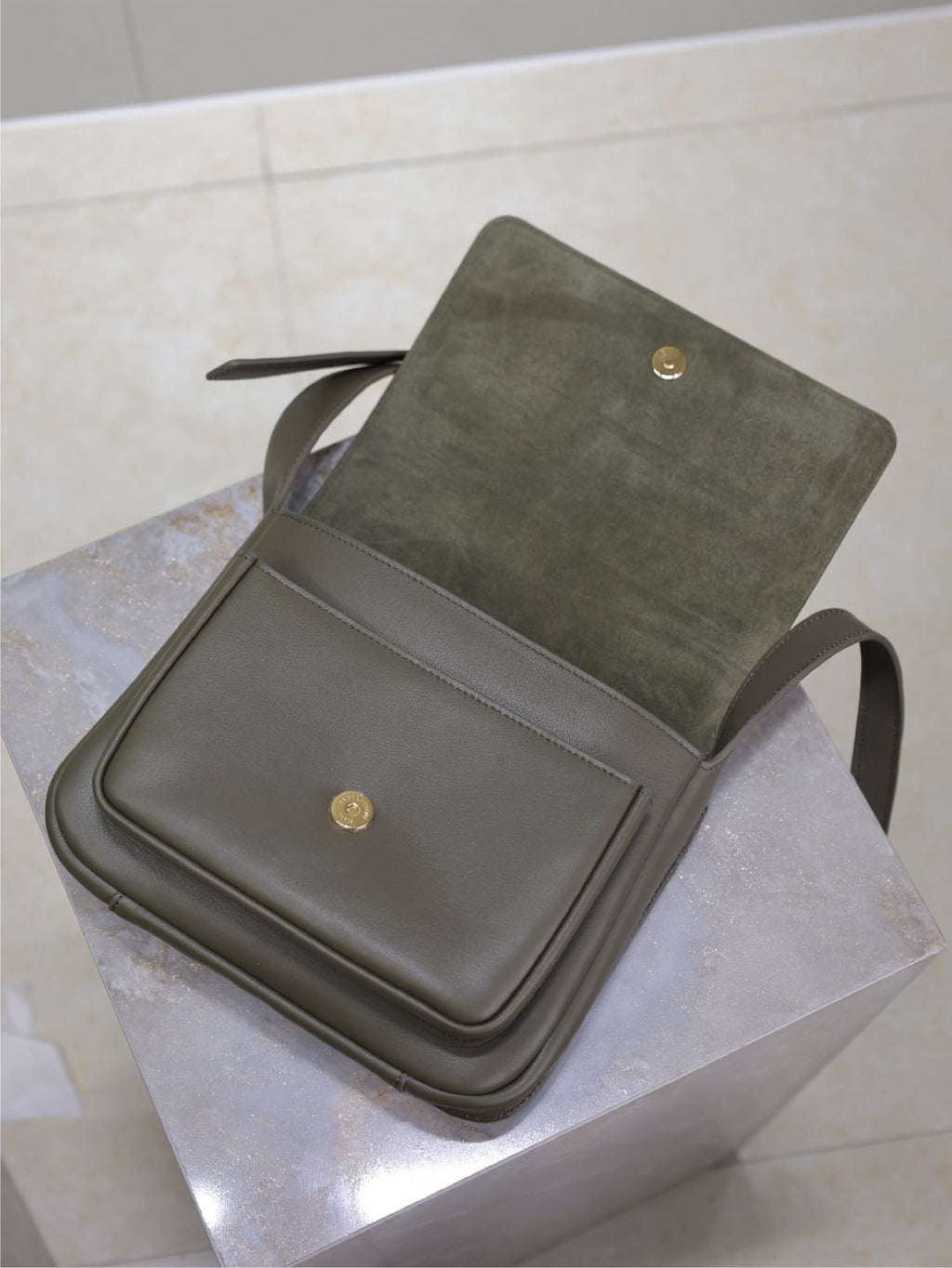 SAINT LAURENT YSL 25S NIKI BABY 22 IN DARK OLIVE BROWN CALFSKIN GOLD HARDWARE