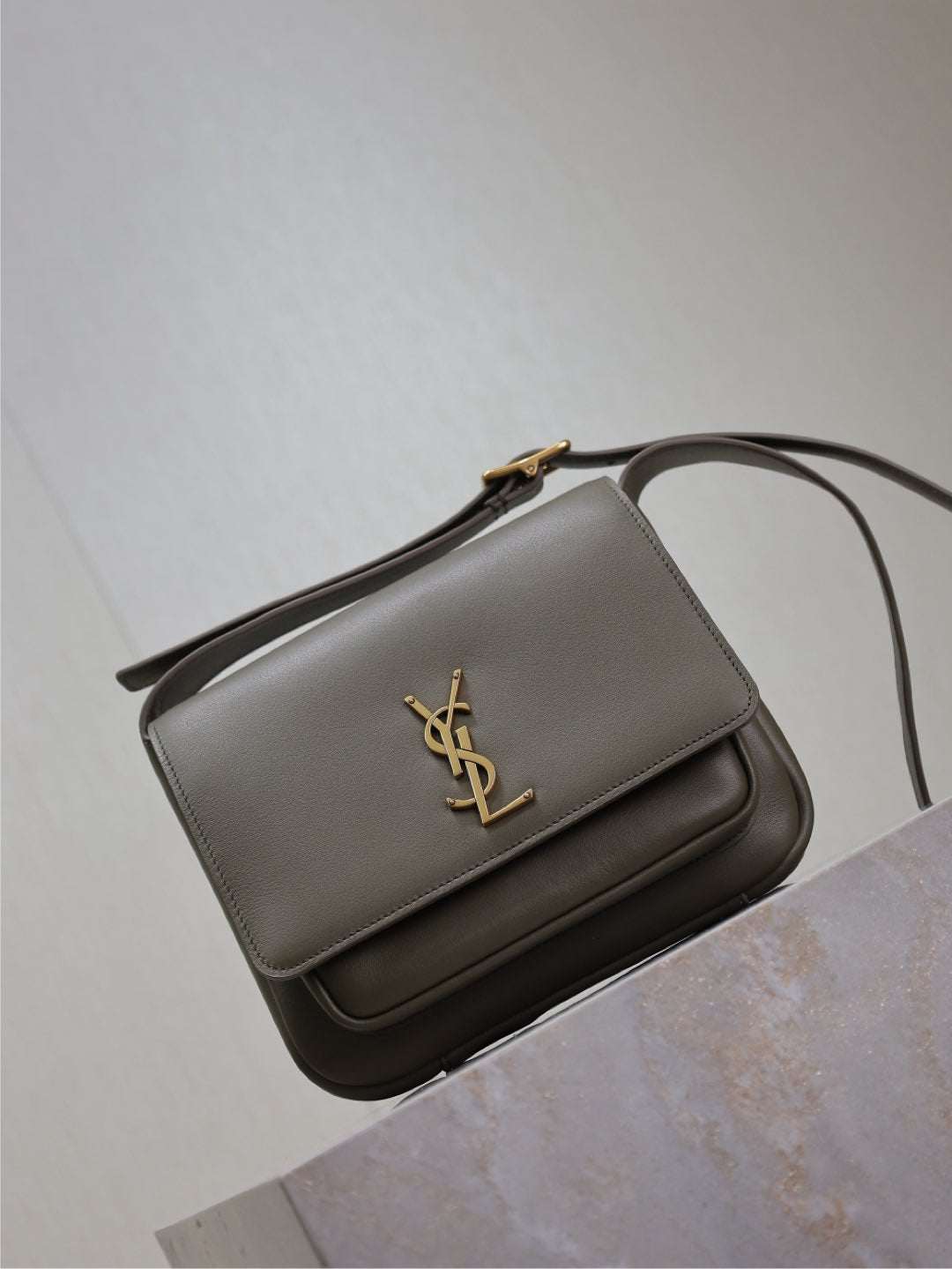 SAINT LAURENT YSL 25S NIKI BABY 22 IN DARK OLIVE BROWN CALFSKIN GOLD HARDWRE