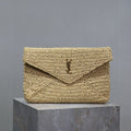 SAINT LAURENT YSL 25S CASSANDRE LARGE ENVELOPE POUCH 29 IN NATURAL RAFFIA GOLD HARDWRE