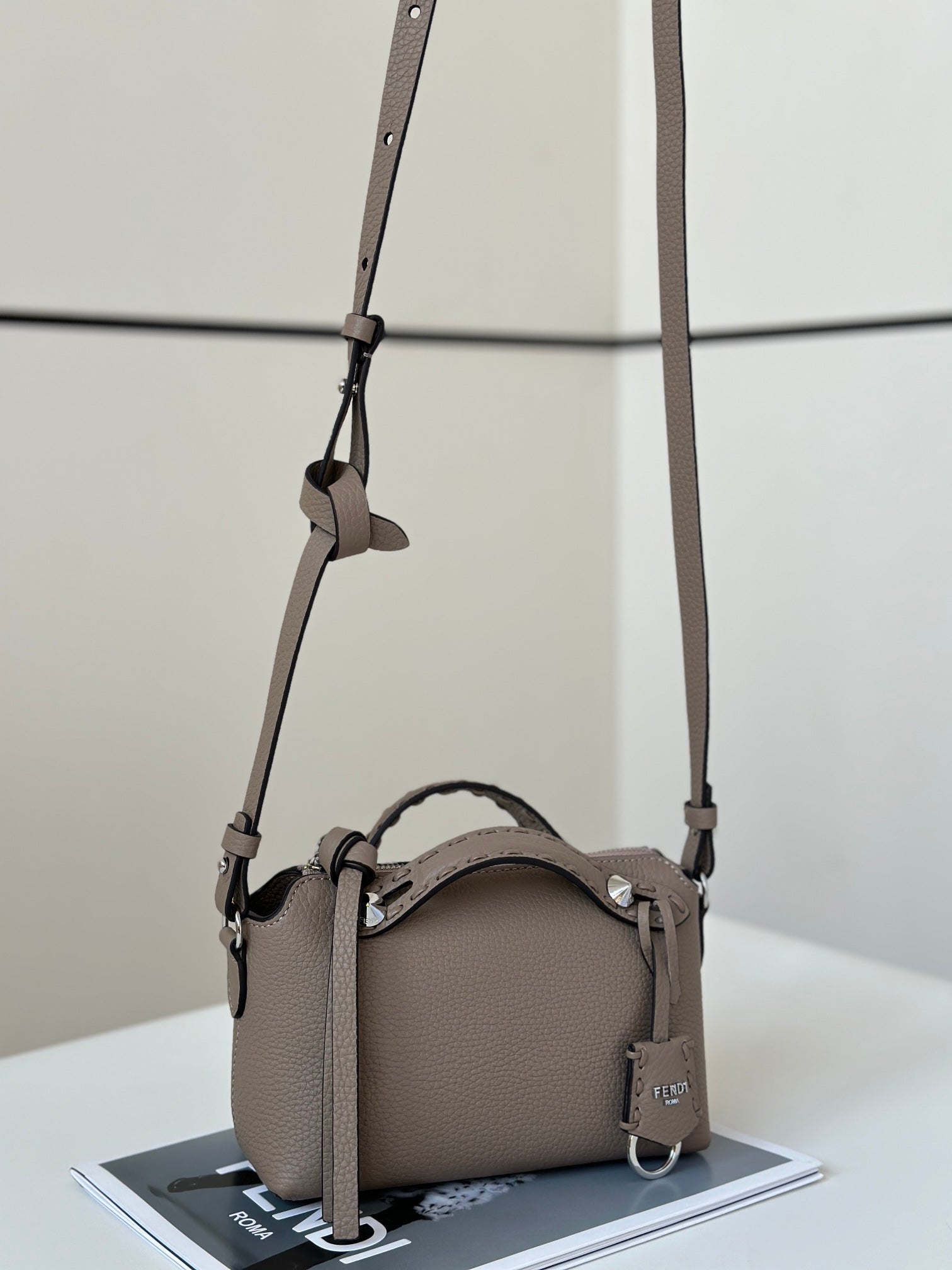 FENDI BY THE WAY SELLERIA MINI 20 IN MEDIUM BROWN GRAINED CALFSKIN