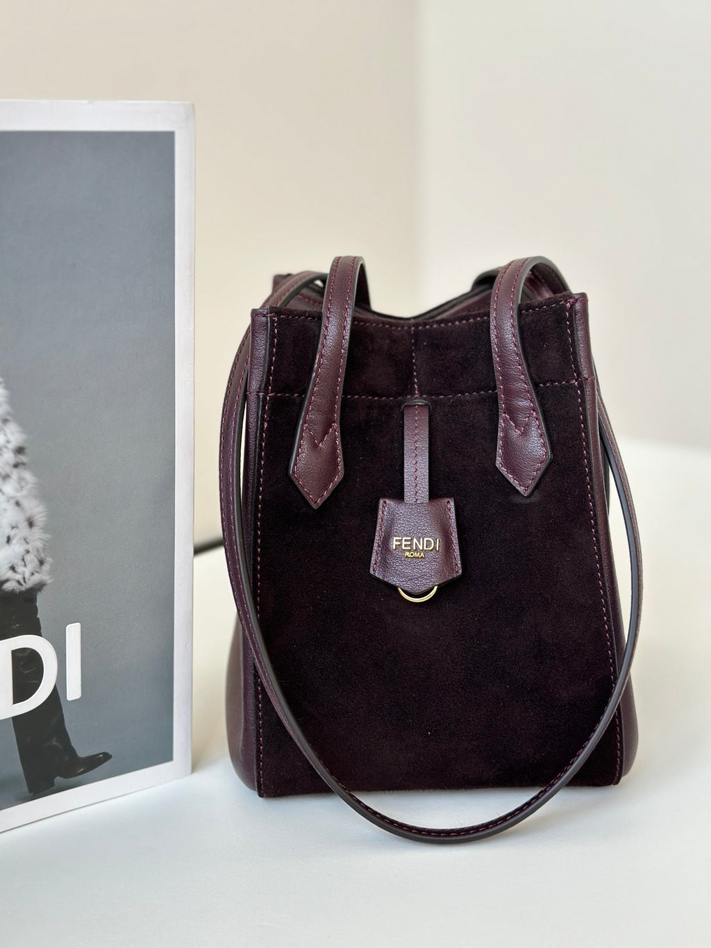 FENDI ORIGAMI MINI 19 IN WINE RED LAMBSKIN AND SUEDE
