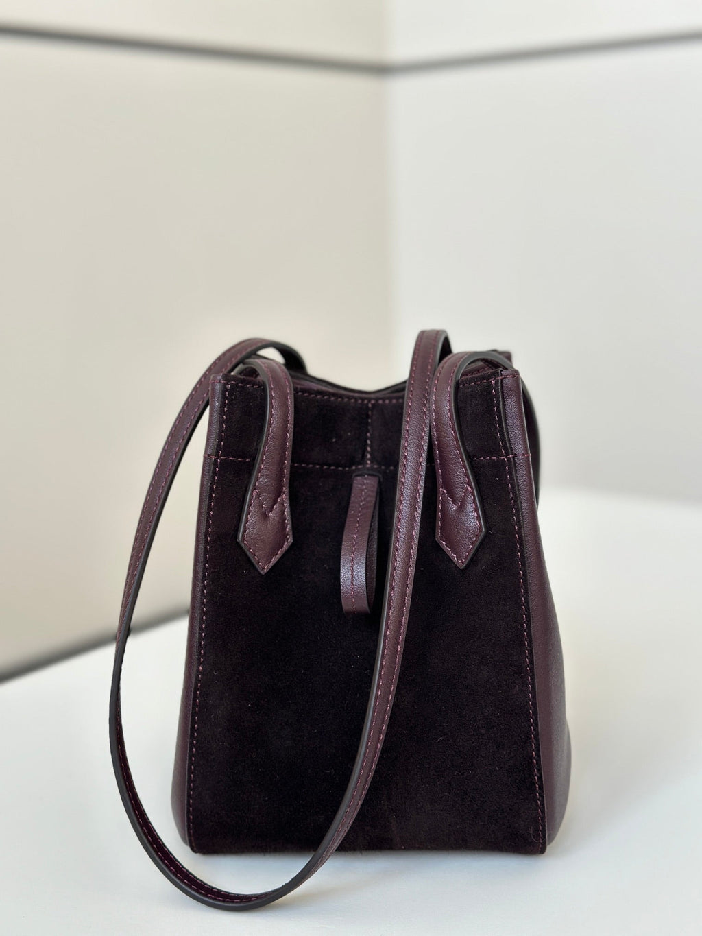 FENDI ORIGAMI MINI 19 IN WINE RED LAMBSKIN AND SUEDE
