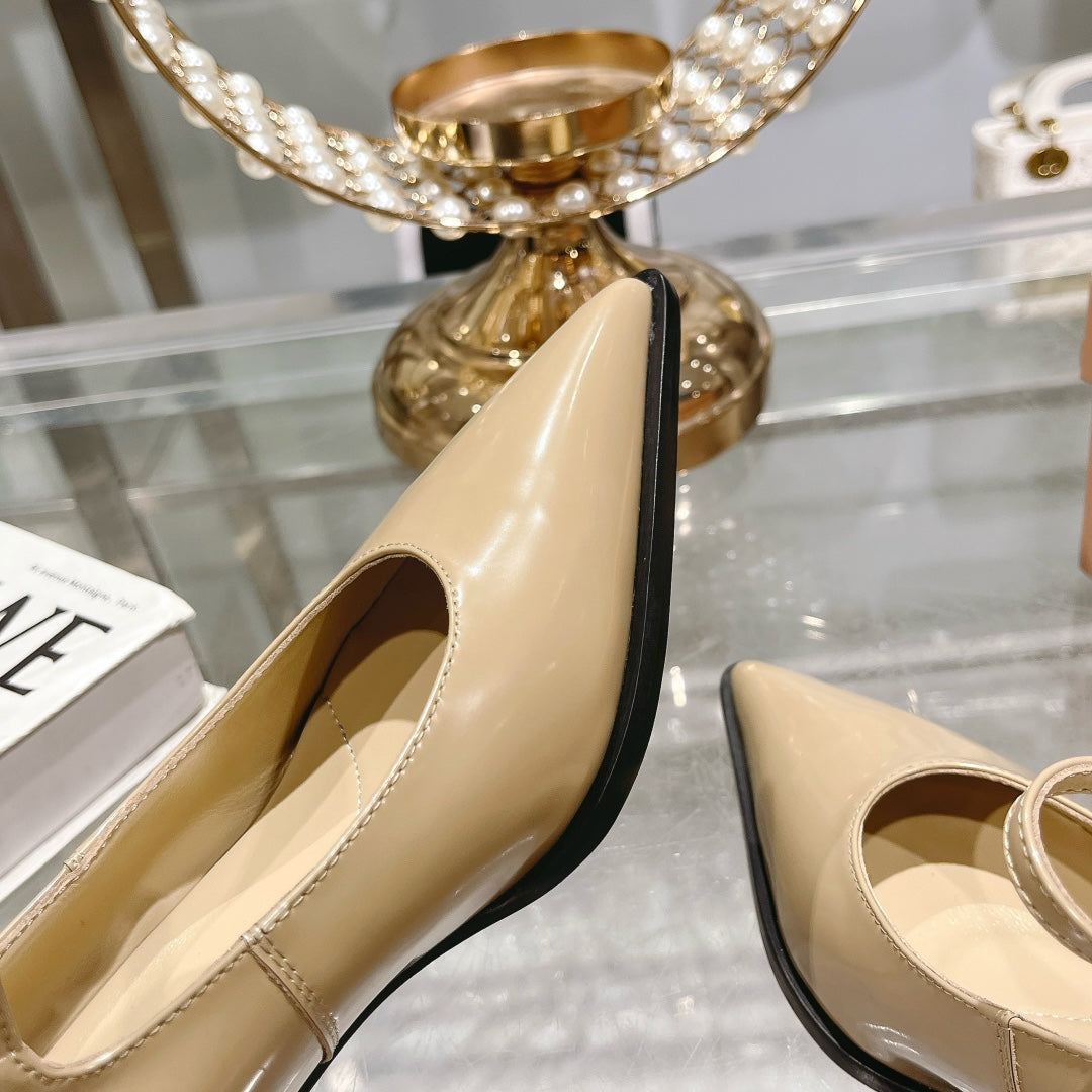 Slingback Shoes Beige Cream Color Beads