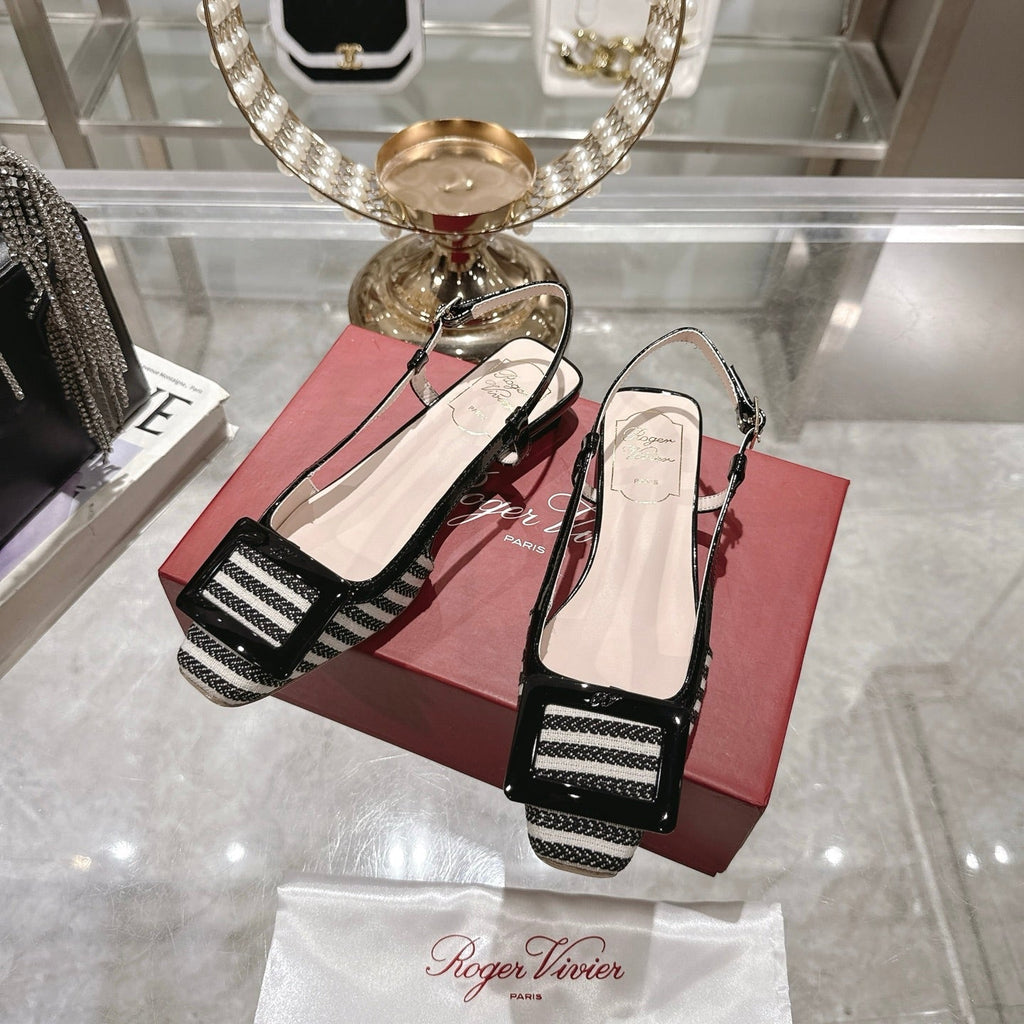 ROGER VIVIER 25S VIVIER SLINGBACK 25MM IN BLACK PLAID PATTERN CANVAS