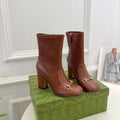 GUCCI HORSEBIT ANKLE BOOTS 9.5CM IN CINNAMON BROWN SHEEPSKIN