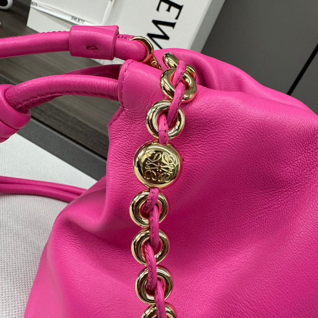 LOEWE LOE MEDIUM 30 FLAMENCO PURSE BUCKET IN FUSICA PINK LAMBSKIN