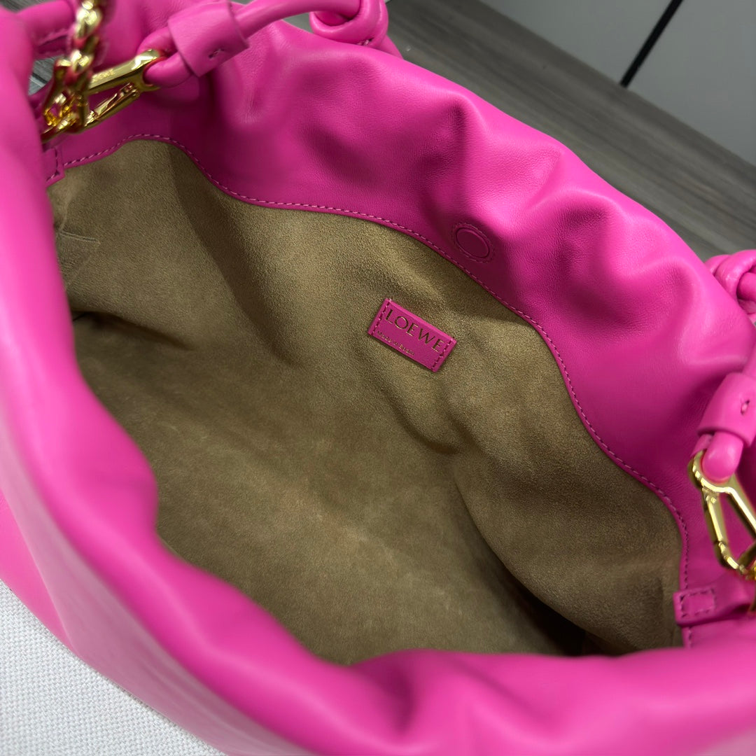 LOEWE LOE MEDIUM 30 FLAMENCO PURSE BUCKET IN FUSICA PINK LAMBSKIN