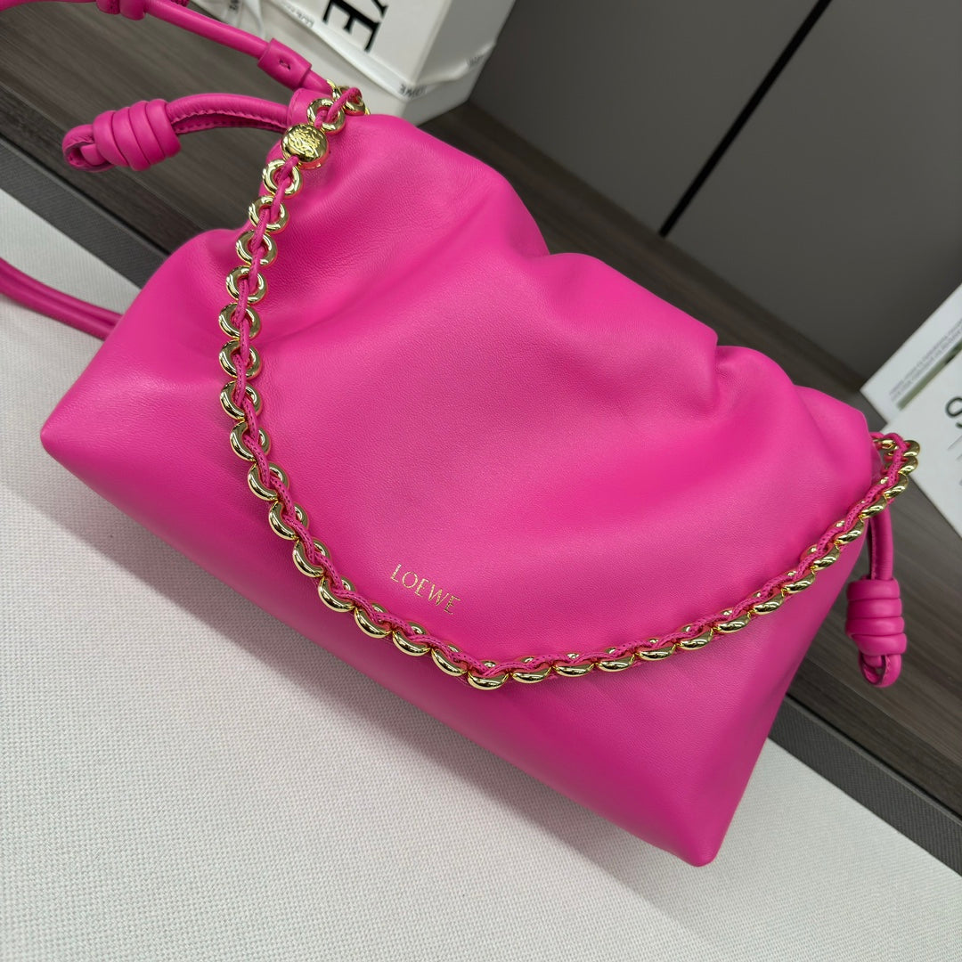 LOEWE LOE MEDIUM 30 FLAMENCO PURSE BUCKET IN FUSICA PINK LAMBSKIN