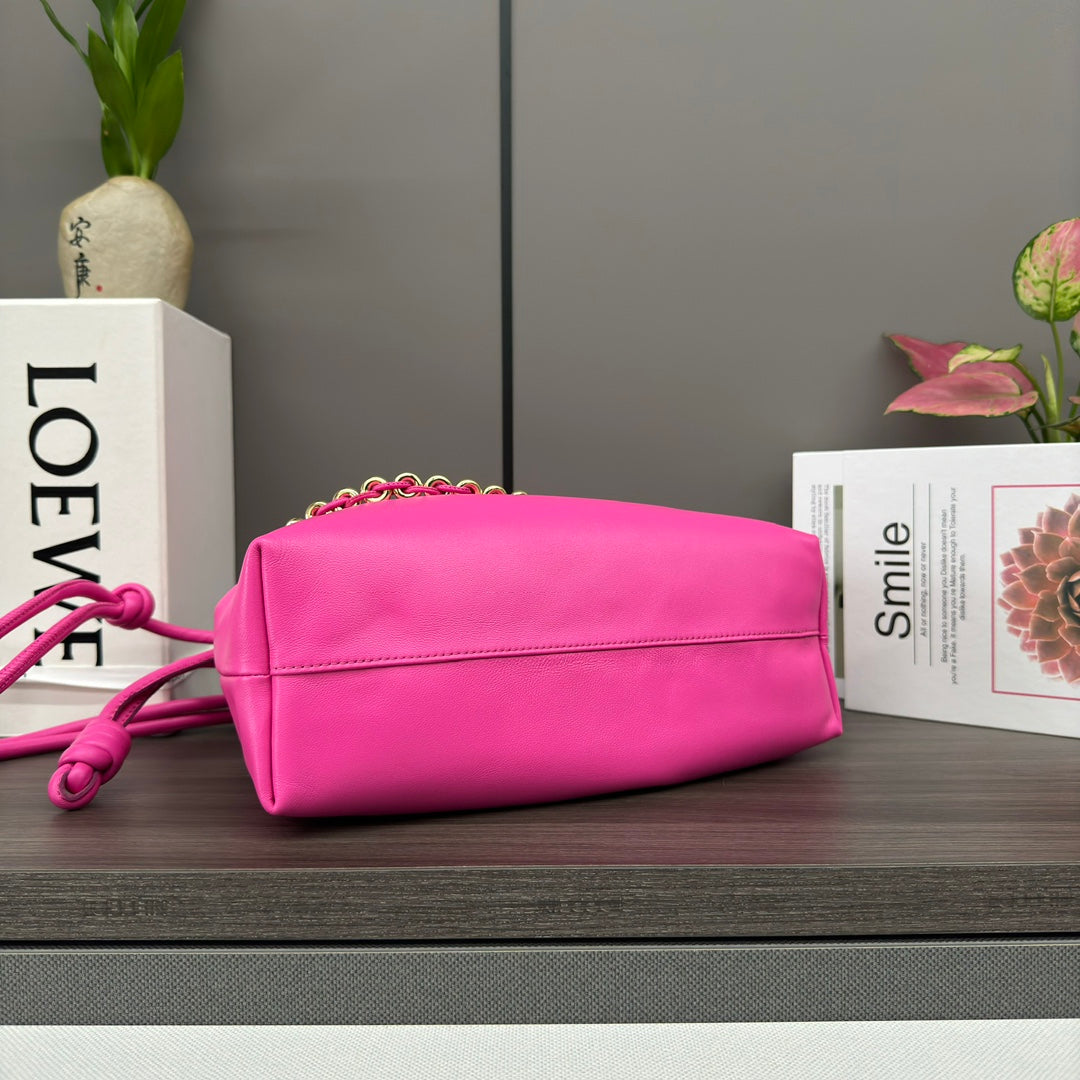 LOEWE LOE MEDIUM 30 FLAMENCO PURSE BUCKET IN FUSICA PINK LAMBSKIN
