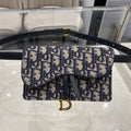 DIOR CD SADDLE 17CM BELT BEG BLUE OBLIQUE EMBROIDERY