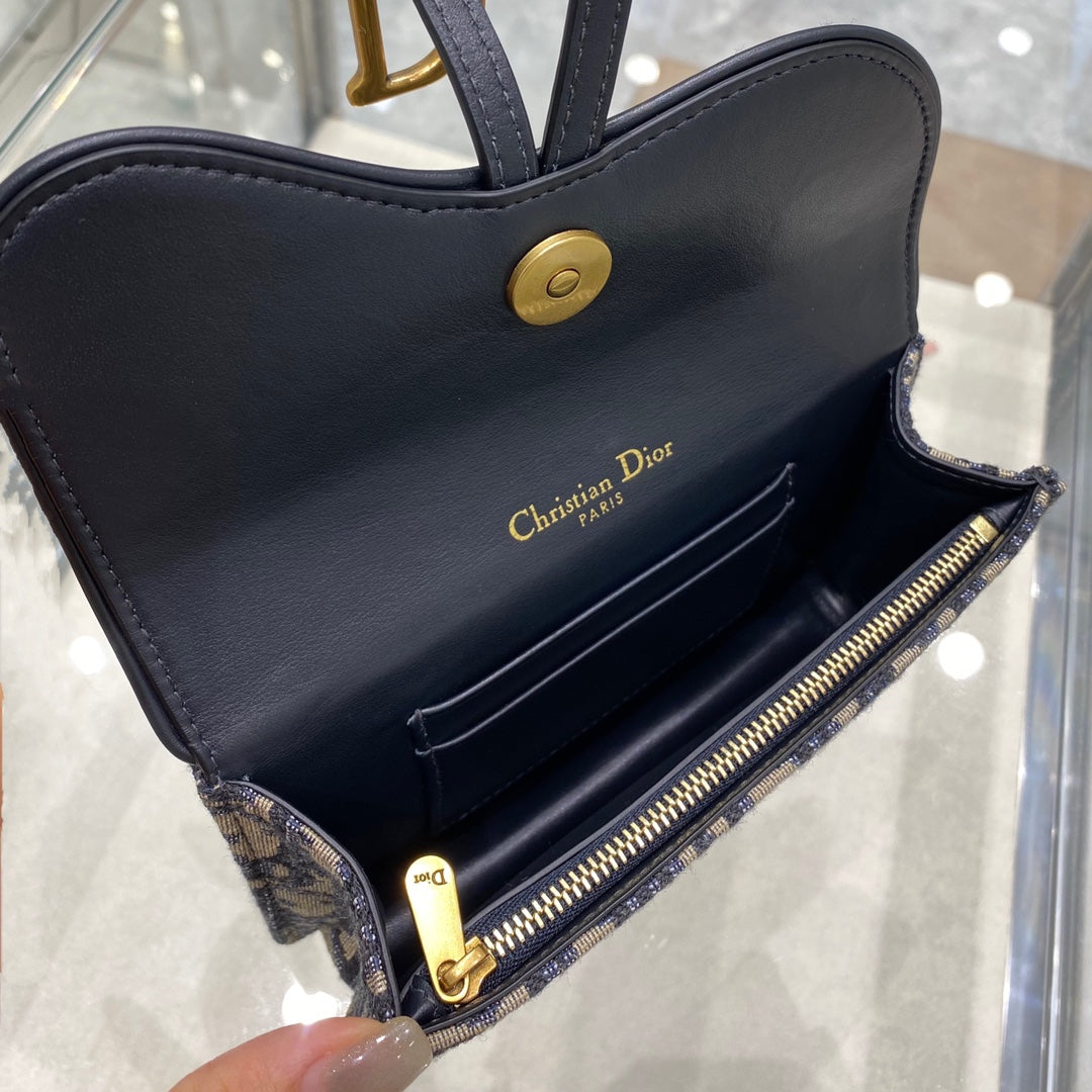 DIOR CD SADDLE 17CM BELT BEG BLUE OBLIQUE EMBROIDERY
