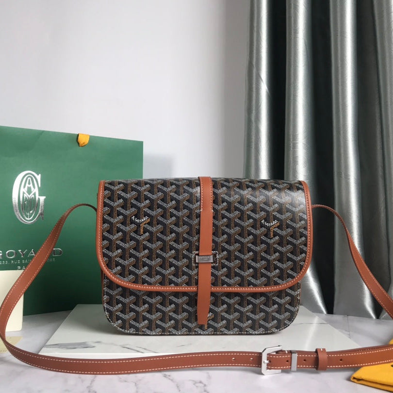 GOYARD BELVEDERE MM BAG 28CM BLACK AND TAN CANVAS