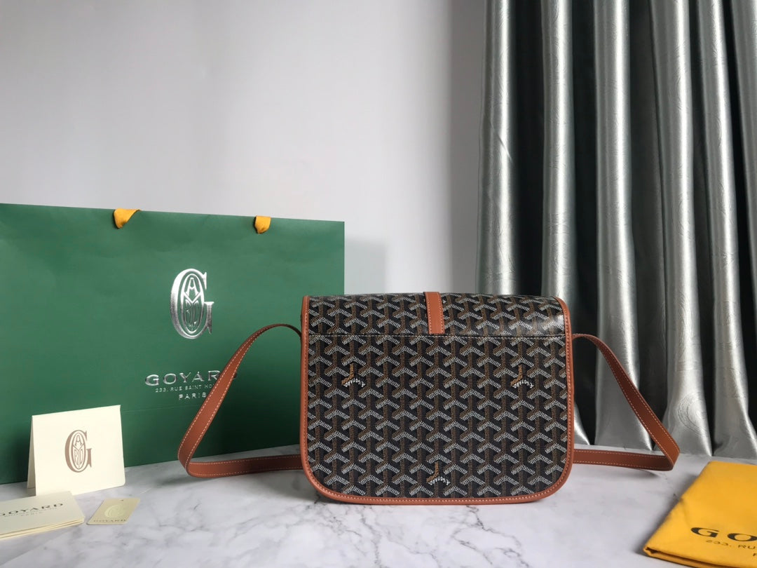 GOYARD BELVEDERE MM BAG 28CM BLACK AND TAN CANVAS