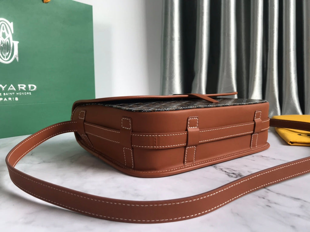 GOYARD BELVEDERE MM BAG 28CM BLACK AND TAN CANVAS