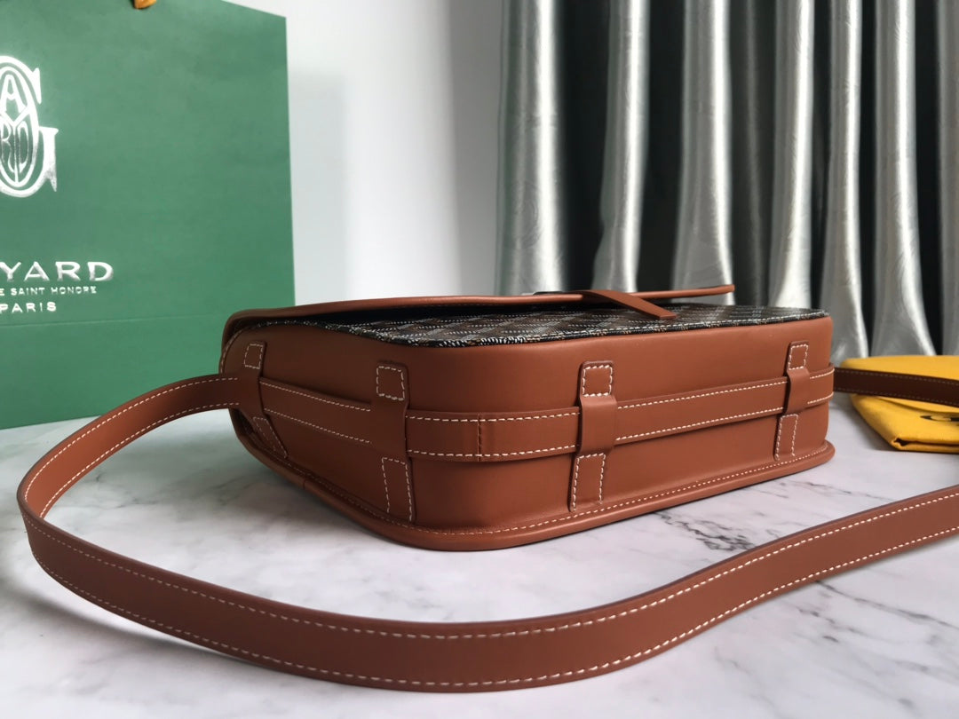 GOYARD BELVEDERE MM BAG 28CM BLACK AND TAN CANVAS