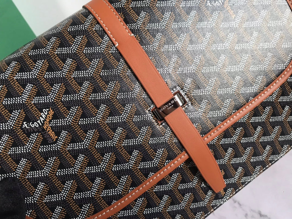 GOYARD BELVEDERE MM BAG 28CM BLACK AND TAN CANVAS