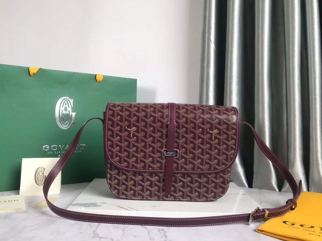 GOYARD BELVEDERE MM BAG 28CM BURGUNDY CANVAS