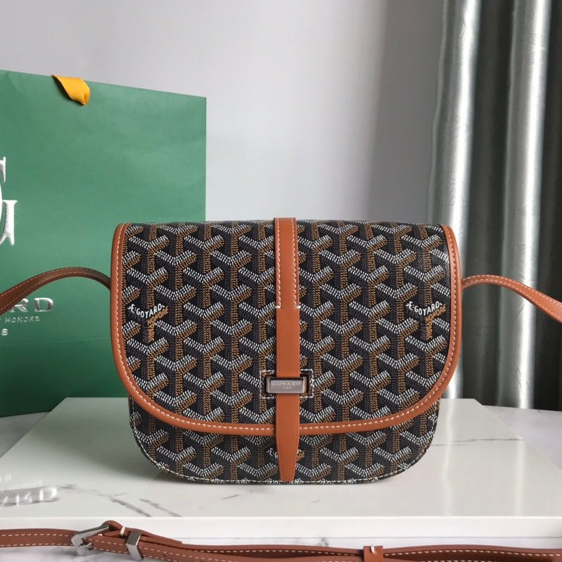 GOYARD BELVEDERE PM BAG 21CM BLACK AND TAN CANVAS