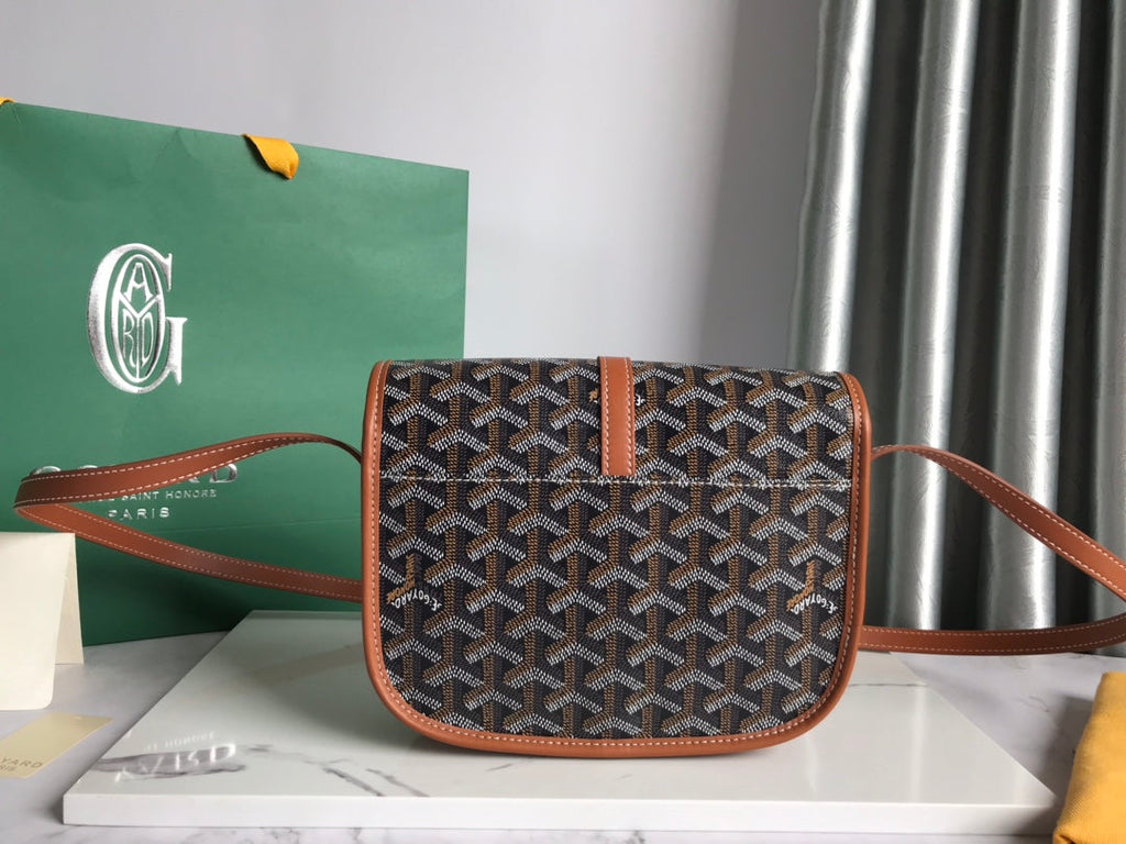GOYARD BELVEDERE PM BAG 21CM BLACK AND TAN CANVAS