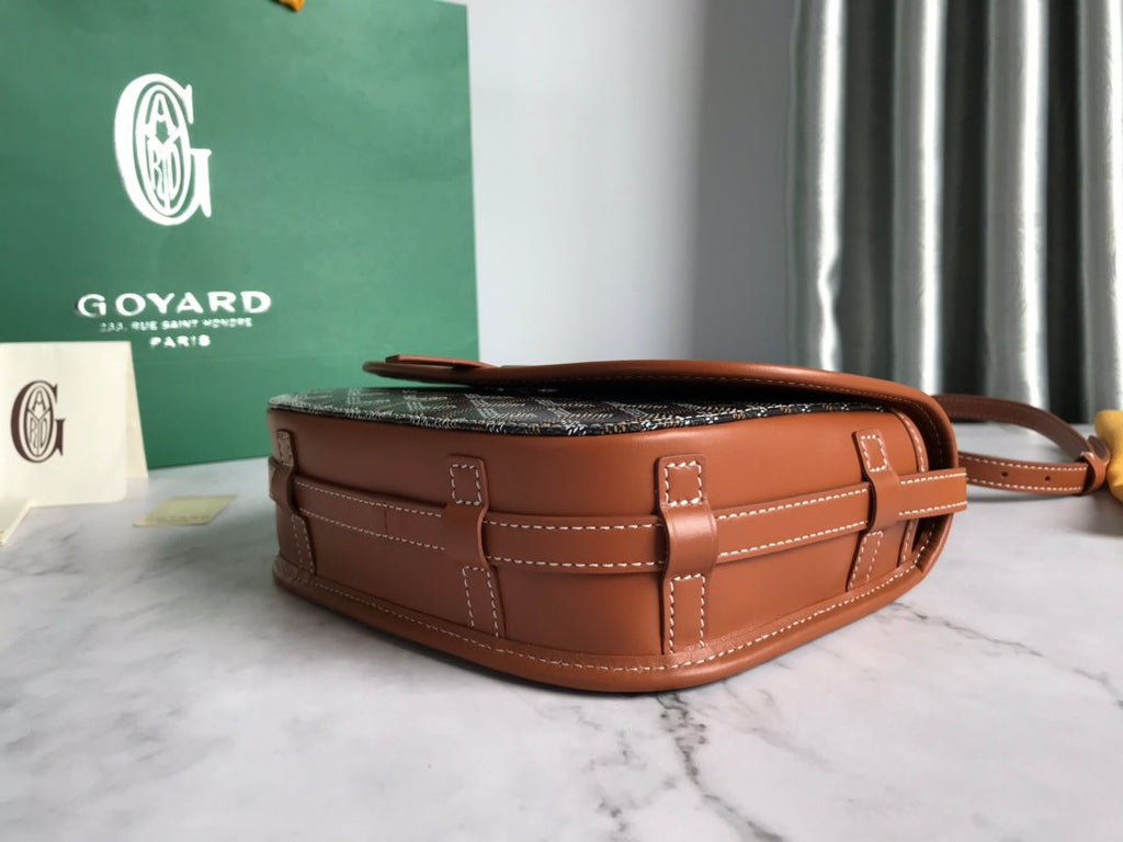 GOYARD BELVEDERE PM BAG 21CM BLACK AND TAN CANVAS