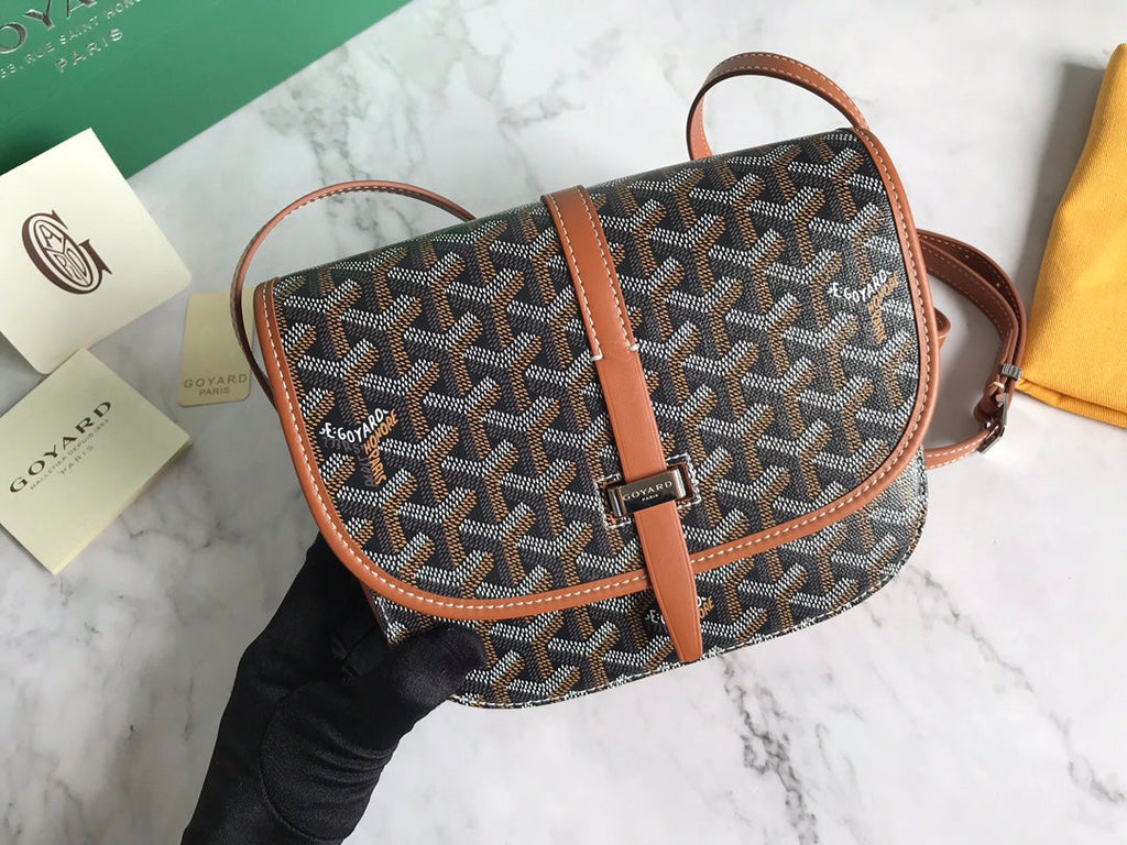 GOYARD BELVEDERE PM BAG 21CM BLACK AND TAN CANVAS