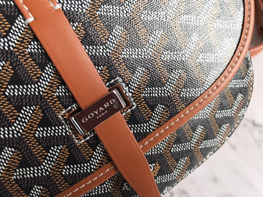 GOYARD BELVEDERE PM BAG 21CM BLACK AND TAN CANVAS