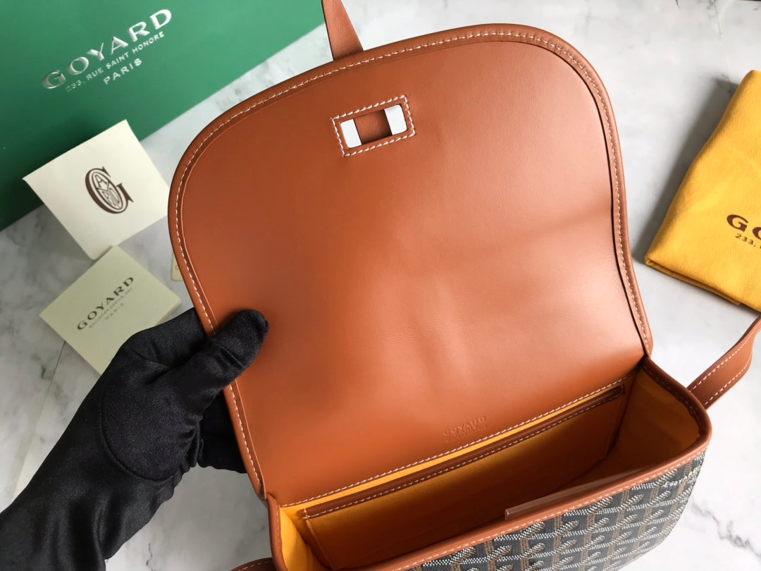 GOYARD BELVEDERE PM BAG 21CM BLACK AND TAN CANVAS