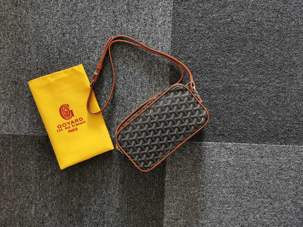 GOYARD CAP-VERT PM BAG 23X8X14CM BLACK AND TAN CANVAS