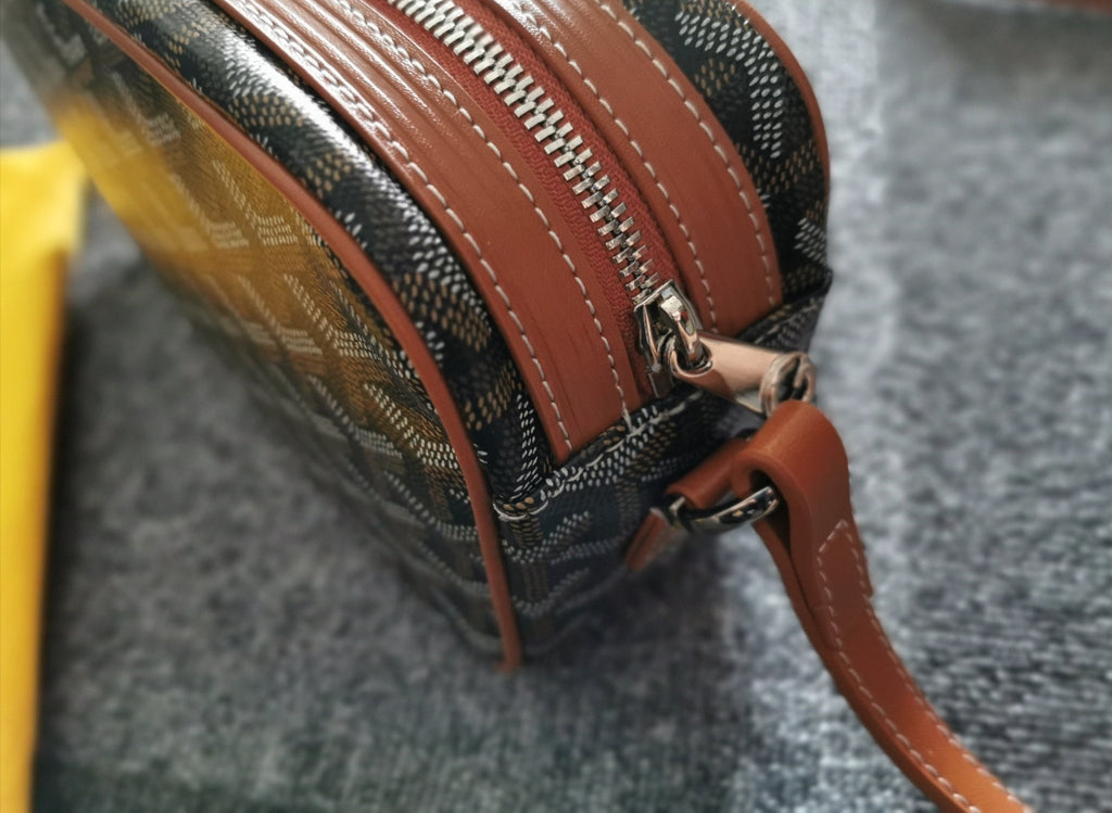 GOYARD CAP-VERT PM BAG 23X8X14CM BLACK AND TAN CANVAS