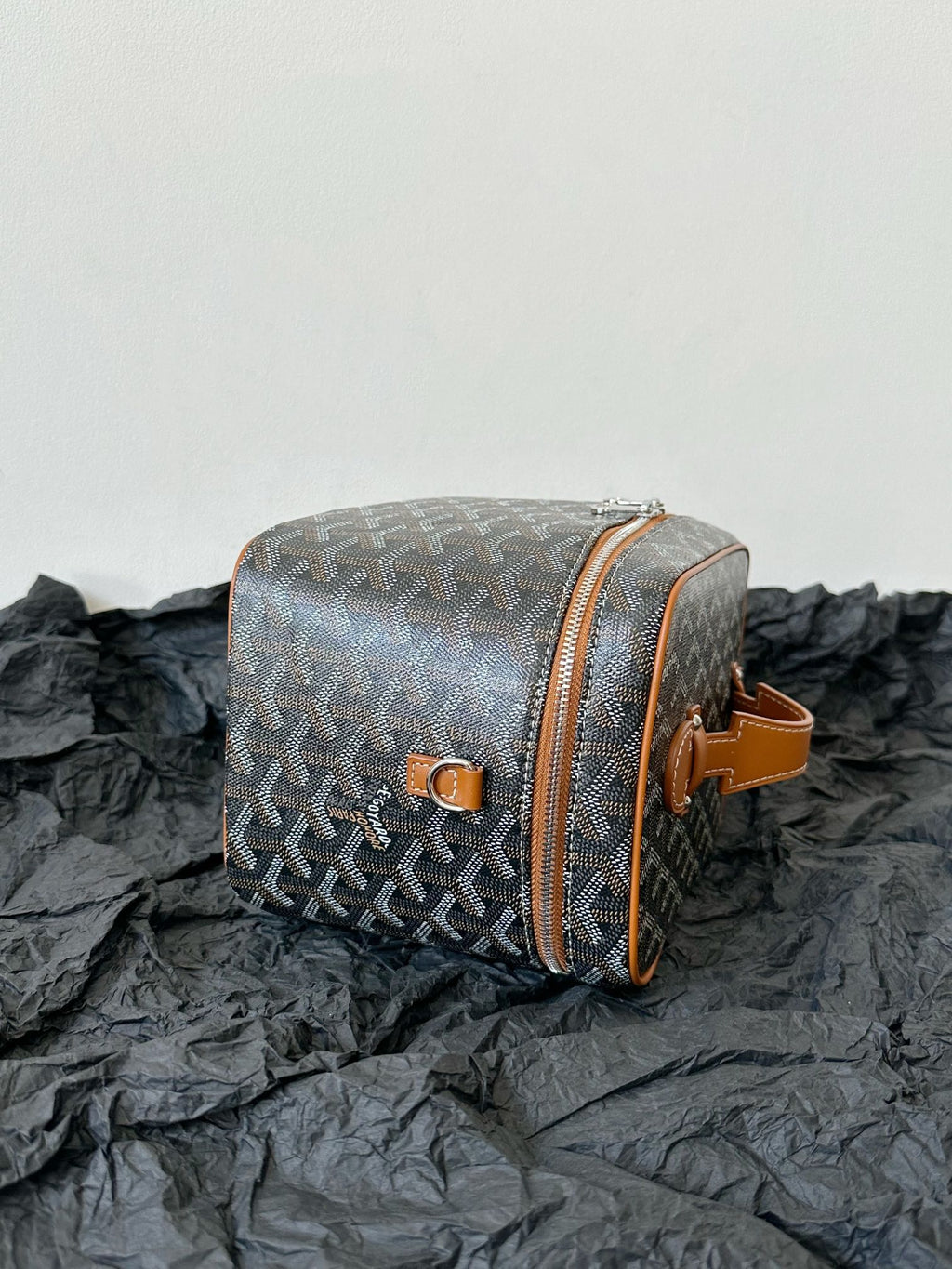GOYARD GOYA MAKEUP BOX BAG 20CM BLACK AND TAN CANVAS