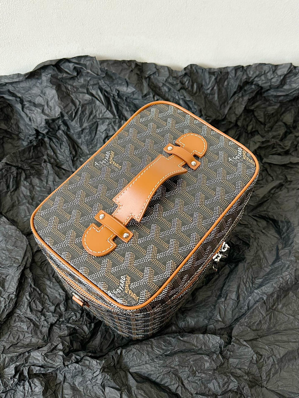 GOYARD GOYA MAKEUP BOX BAG 20CM BLACK AND TAN CANVAS