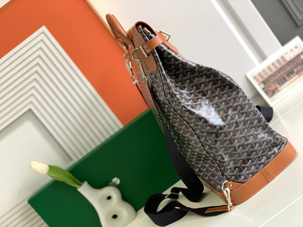 GOYARD GOYA STEAMER PM BAG 48CM BLACK AND TAN CANVAS