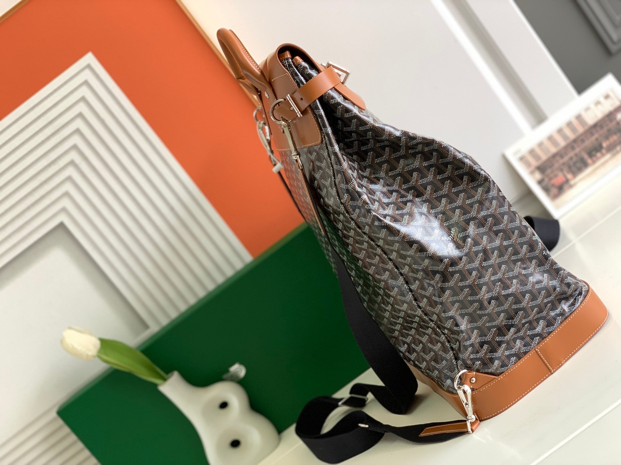 GOYARD GOYA STEAMER PM BAG 48CM BLACK AND TAN CANVAS