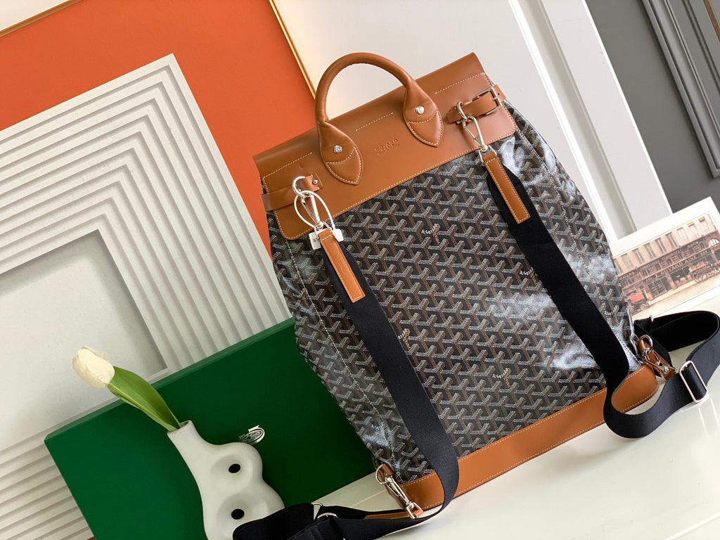 GOYARD GOYA STEAMER PM BAG 48CM BLACK AND TAN CANVAS